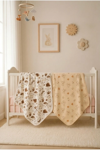 100% Cotton 2-Pack Baby Blanket Set 90x90 cm Beige