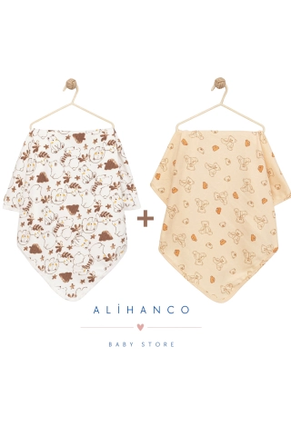 100% Cotton 2-Pack Baby Blanket Set 90x90 cm Beige