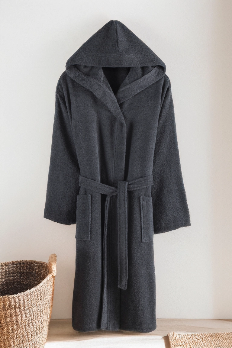 Unisex Badjas met Capuchon Antraciet 100% Katoen - Zacht, Sneldrogend & Duurzaam