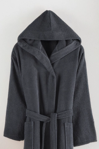 100% Cotton Anthracite Unisex Hooded Bathrobe - Soft, Quick-Dry & Durable Comfort