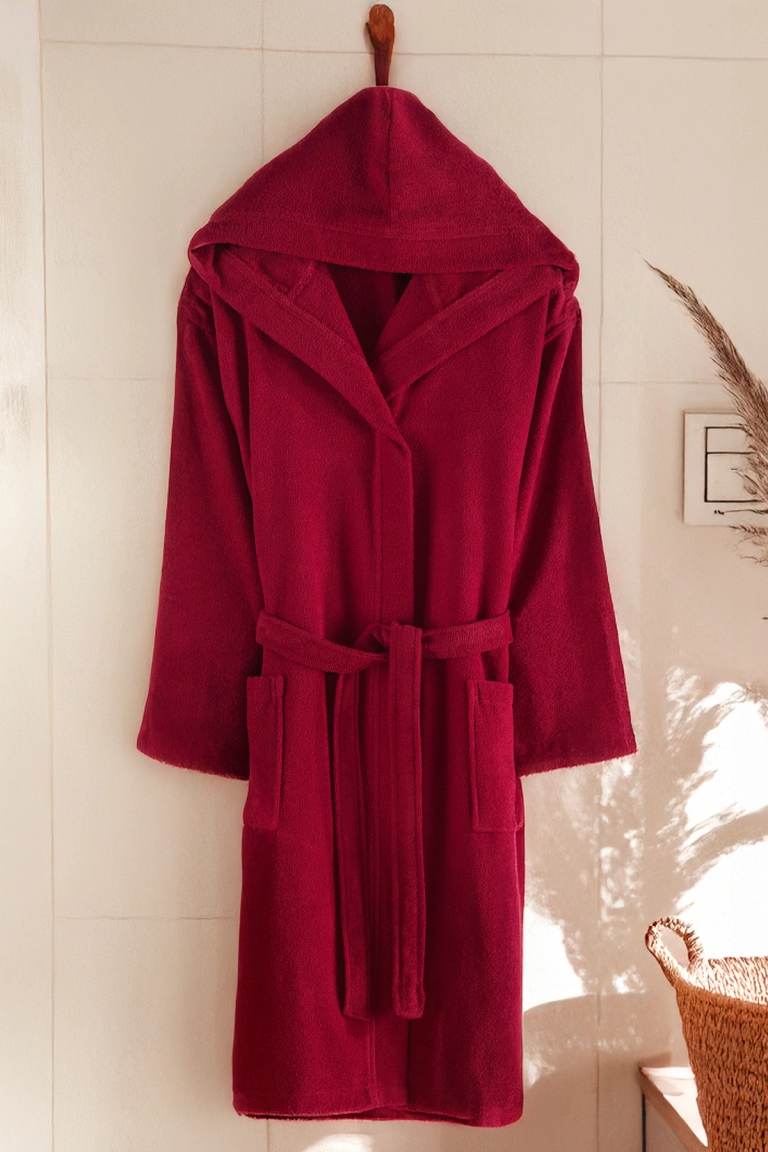 Unisex Kapuzenbademantel Bordeaux aus 100% Baumwolle - Weich, Schnelltrocknend & Langlebig