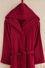 Unisex Kapuzenbademantel Bordeaux aus 100% Baumwolle - Weich, Schnelltrocknend & Langlebig foto-2