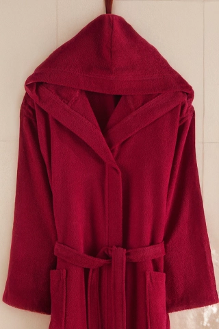 100% Cotton Burgundy Unisex Hooded Bathrobe - Soft, Quick-Dry & Durable Comfort