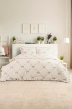 100% Cotton Double Duvet Cover Set – Premium Ruffle Bedding Set with Bow Tie Details Photograph-5
