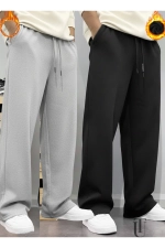 2-Pack Seasonal Men's Baggy Wide-Leg Sweatpants - Black & Gray Plus Size Photograph-1