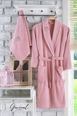 2-Piece Pink Embroidered Bathrobe Set - Bridal Dowry Collection