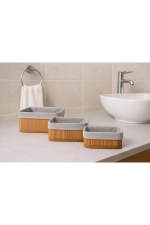 3-Piece Bamboo Multi-Purpose Rectangular Basket Set - Home and Bathroom Storage Organizer Box Photograph-3