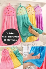 3-Piece Coral Fleece Hand and Face Towel Set - Fast Drying Soft Absorbent Hanging Towel Multi-Color Photograph-1