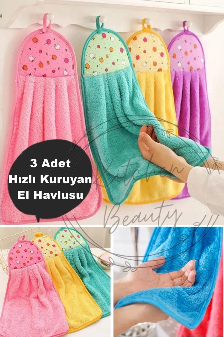 3-Piece Coral Fleece Hand and Face Towel Set - Fast Drying Soft Absorbent Hanging Towel Multi-Color
