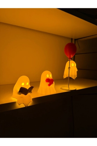 3-Delige LED Spookjes Beeldjes Set - Lezend, met Hart & Ballon Decoratieve Tafellamp