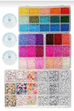 4-Box Mega Jewelry Making Starter Kit - Multicolor Hobby Seed & Letter Beads Set Photograph-1