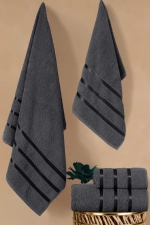4-Piece 100% Cotton Satin Ribbon Detailed Towel Set - 2 Pcs 70x140 cm and 2 Pcs 50x90 cm Premium Anthracite Bath Towels Photograph-3