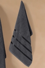 4-Piece 100% Cotton Satin Ribbon Detailed Towel Set - 2 Pcs 70x140 cm and 2 Pcs 50x90 cm Premium Anthracite Bath Towels Photograph-4