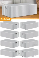 8-Piece Anthracite Striped Large Underbed Organizer Storage Bag Set - Multi-Purpose Clothes and Blanket Blanket Box (65x45x22 cm - Grey) Photograph-3