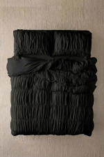 Black Ruffled Double Cotton Duvet Cover Set Photograph-6
