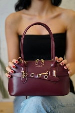 Burgundy Belt Detailed Vegan Leather Women's Crossbody Bag - Elegant & Versatile Photograph-1