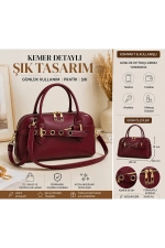 Burgundy Belt Detailed Vegan Leather Women's Crossbody Bag - Elegant & Versatile Photograph-2