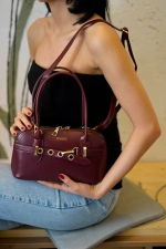 Burgundy Belt Detailed Vegan Leather Women's Crossbody Bag - Elegant & Versatile Photograph-3