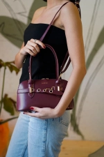 Burgundy Belt Detailed Vegan Leather Women's Crossbody Bag - Elegant & Versatile Photograph-4