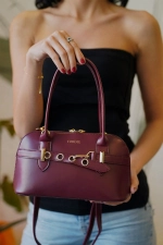 Burgundy Belt Detailed Vegan Leather Women's Crossbody Bag - Elegant & Versatile Photograph-5