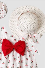 Cherry Pattern Hat Bow Baby Girl Dress Red Set Photograph-2