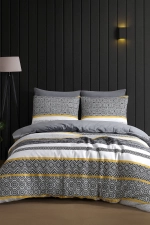 Double Duvet Cover Set with Fitted Sheet Yellow Detail Photograph-1