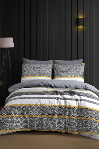 Double Duvet Cover Set with Fitted Sheet Yellow Detail