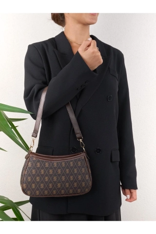Farme Monogram Bruine Crossbody Tas