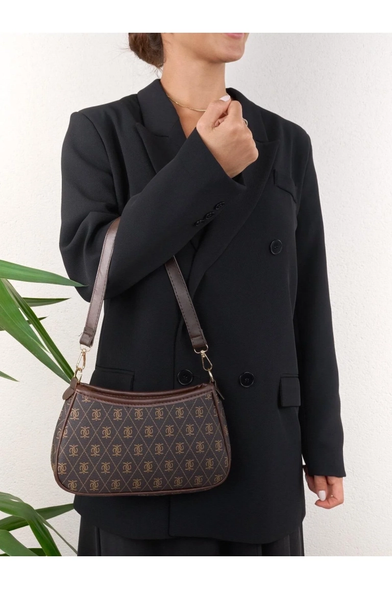 Farme Monogram Bruine Crossbody Tas