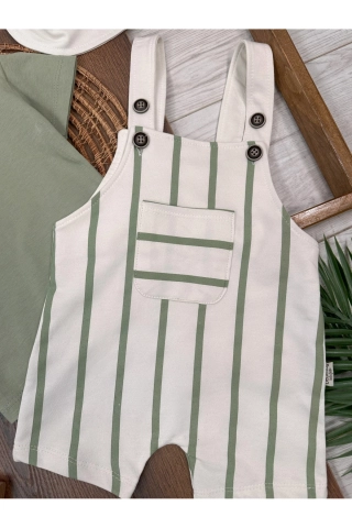 Green Striped Safari Hat Summer Baby Boy Overalls and Snap Bodysuit Set