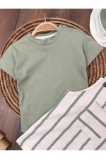 Ensemble Salopette d'Été et Body à Pression pour Bébé Garçon avec Chapeau Safari Rayé Vert Photographie-5