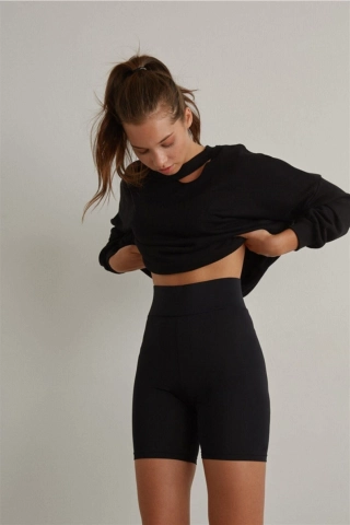 High Waisted Tummy Control Shaping Matte Black Biker Shorts Leggings