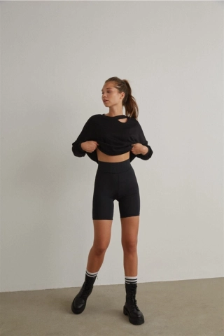 High Waisted Tummy Control Shaping Matte Black Biker Shorts Leggings