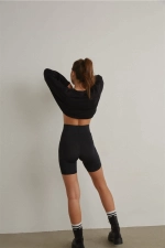 High Waisted Tummy Control Shaping Matte Black Biker Shorts Leggings Photograph-5
