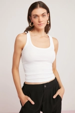 Lillesol Women's Basic White Ribbed Thick Strap Tank Top Blouse Photograph-1