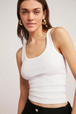 Lillesol Women's Basic White Ribbed Thick Strap Tank Top Blouse Photograph-3