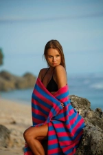 Maris Azure Large Beach Towel with Carrying Bag - 100x180 cm Sustainable Uncolored Eco-Friendly Swim Towel Photograph-1