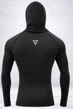 Men's Black Integrated Face Mask Hoodie Sport T-Shirt – Stretch Cotton Long Sleeve Activewear Photograph-5