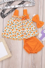 Orange Mandarin Patterned Baby Girl Outfit Set Photograph-1