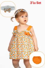 Orange Mandarin Patterned Baby Girl Outfit Set Photograph-2