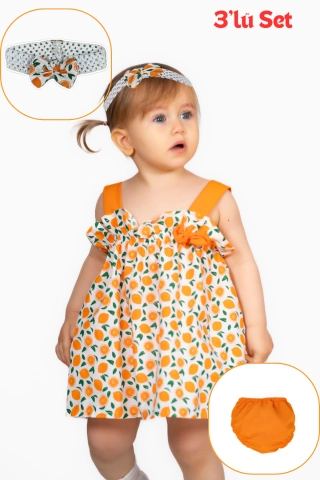 Orange Mandarin Patterned Baby Girl Outfit Set