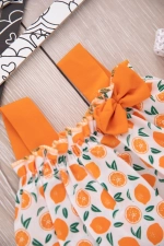 Orange Mandarin Patterned Baby Girl Outfit Set Photograph-3