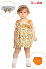 Orange Mandarin Patterned Baby Girl Outfit Set Photograph-6