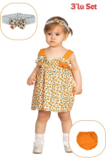 Orange Mandarin Patterned Baby Girl Outfit Set Photograph-7
