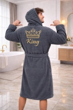 Oversized Cotton Hooded Bathrobe – Premium King Embroidered Luxury Adult Robe Photograph-1