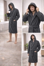 Oversized Cotton Hooded Bathrobe – Premium King Embroidered Luxury Adult Robe Photograph-3