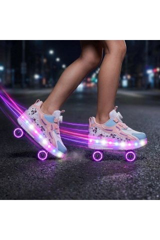 Pink LED Light Up Roller Shoes - Detachable Wheeled Sneakers for Girls