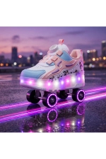 Pink LED Light Up Roller Shoes - Detachable Wheeled Sneakers for Girls Photograph-3
