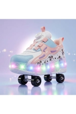 Pink LED Light Up Roller Shoes - Detachable Wheeled Sneakers for Girls Photograph-4