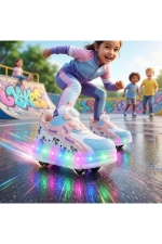 Pink LED Light Up Roller Shoes - Detachable Wheeled Sneakers for Girls Photograph-5
